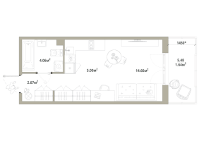 Студия № 118 Корп.: 3.2-2 , Секция 2  в ЖК Тишин