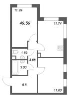 2 ккв № 204 Корп.: 3.6-1 , Секция 3  в ЖК Тишин