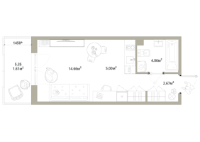 Студия № 88 Корп.: 3.2-3 , Секция 1  в ЖК Тишин