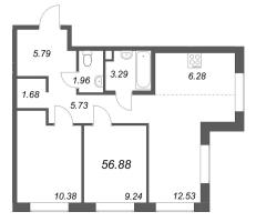 3 ккв (Евро) № 151 Корп.: 3.6-2 , Секция 4  в ЖК Тишин