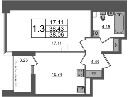 1 ккв № 379 Корп.: 1.1 , Секция 2.3  в ЖК Титул в Московском