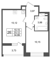 2 ккв (Евро) № 101 Корп.: 2 , Секция 1  в ЖК Титул в Московском