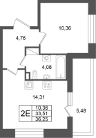 1 ккв № 43 Корп.: 2 , Секция 1  в ЖК Титул в Московском