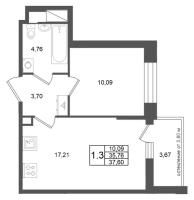 2 ккв (Евро) № 308 Корп.: 2 , Секция 3  в ЖК Титул в Московском
