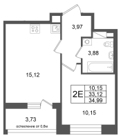 2 ккв (Евро) № 34 Корп.: 2 , Секция 1  в ЖК Титул в Московском