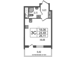 Студия № 88 Корп.: 1.1 , Секция 1.2  в ЖК Титул в Московском