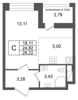 Студия № 52 Корп.: 2 , Секция 1  в ЖК Титул в Московском