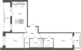 3 ккв (Евро) № 317 Корп.: 2 , Секция 3  в ЖК Титул в Московском
