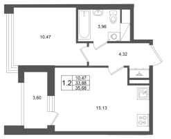 2 ккв (Евро) № 230 Корп.: 2 , Секция 2  в ЖК Титул в Московском