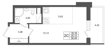 Студия № 190 Корп.: 2 , Секция 2  в ЖК Титул в Московском