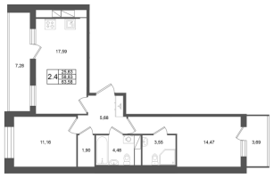 3 ккв (Евро) № 373 Корп.: 2 , Секция 3  в ЖК Титул в Московском