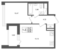 2 ккв (Евро) № 275 Корп.: 2 , Секция 2  в ЖК Титул в Московском