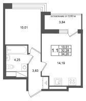 1 ккв № 305 Корп.: 2 , Секция 3  в ЖК Титул в Московском