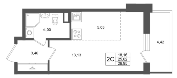 Студия № 145 Корп.: 2 , Секция 2  в ЖК Титул в Московском