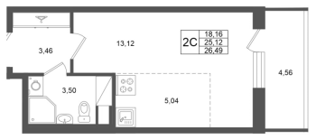 Студия № 296 Корп.: 2 , Секция 2  в ЖК Титул в Московском