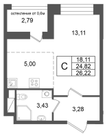 Студия № 53 Корп.: 2 , Секция 1  в ЖК Титул в Московском