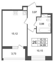2 ккв (Евро) № 127 Корп.: 2 , Секция 1  в ЖК Титул в Московском
