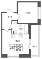 1 ккв № 15 Корп.: 2 , Секция 1  в ЖК Титул в Московском
