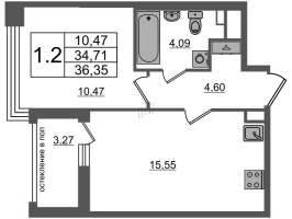 2 ккв (Евро) № 1474 Корп.: 1.1 , Секция 4.4  в ЖК Титул в Московском