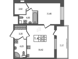 2 ккв (Евро) № 114 Корп.: 1.2 , Секция 3  в ЖК Титул в Московском