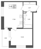 2 ккв (Евро) № 258 Корп.: 2 , Секция 2  в ЖК Титул в Московском