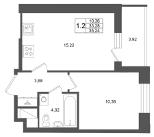 2 ккв (Евро) № 264 Корп.: 2 , Секция 2  в ЖК Титул в Московском
