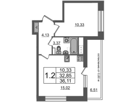 2 ккв (Евро) № 123 Корп.: 1.1 , Секция 1.2  в ЖК Титул в Московском