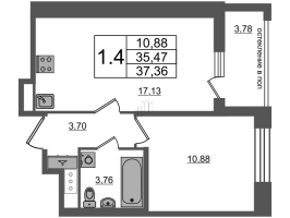 2 ккв (Евро) № 438 Корп.: 1.1 , Секция 2.3  в ЖК Титул в Московском