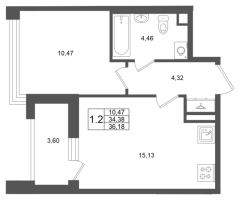 2 ккв (Евро) № 140 Корп.: 2 , Секция 2  в ЖК Титул в Московском