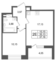2 ккв (Евро) № 125 Корп.: 2 , Секция 1  в ЖК Титул в Московском