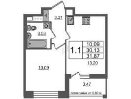 1 ккв № 341 Корп.: 1.1 , Секция 2.2  в ЖК Титул в Московском