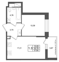 2 ккв (Евро) № 371 Корп.: 2 , Секция 3  в ЖК Титул в Московском