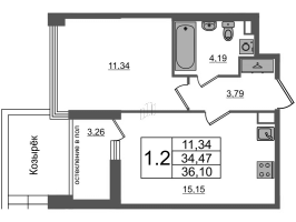 2 ккв (Евро) № 378 Корп.: 1.1 , Секция 2.3  в ЖК Титул в Московском