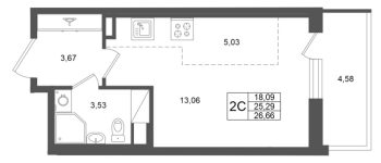 Студия № 223 Корп.: 2 , Секция 2  в ЖК Титул в Московском