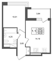 1 ккв № 361 Корп.: 2 , Секция 3  в ЖК Титул в Московском