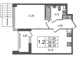 2 ккв (Евро) № 377 Корп.: 1.1 , Секция 2.3  в ЖК Титул в Московском