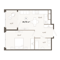 1 ккв № 22 Корп.: 1 , Секция 1  в ЖК Траектория