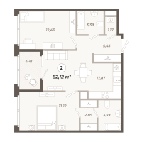 3 ккв (Евро) № 271 Корп.: 2 , Секция 2  в ЖК Траектория