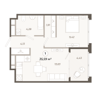 1 ккв № 365 Корп.: 2 , Секция 2  в ЖК Траектория