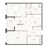 3 ккв (Евро) № 281 Корп.: 2 , Секция 2  в ЖК Траектория