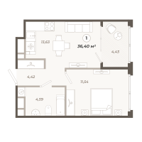 1 ккв № 303 Корп.: 2 , Секция 2  в ЖК Траектория