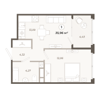 1 ккв № 313 Корп.: 2 , Секция 2  в ЖК Траектория