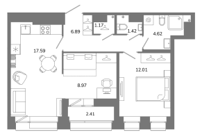 3 ккв (Евро) № Б12(2-16) Корп.: 1 , Секция 2  в ЖК Твой космос
