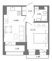 1 ккв № А10(1-7) Корп.: 1 , Секция 1  в ЖК Твой космос