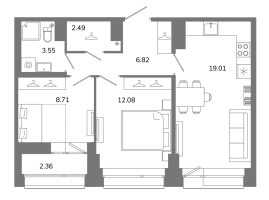 3 ккв (Евро) № А11(2-7) Корп.: 1 , Секция 1  в ЖК Твой космос