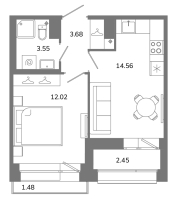 1 ккв № А10(1-8) Корп.: 1 , Секция 1  в ЖК Твой космос