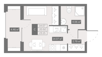 Студия № 11 Корп.: 4 , Секция 1  в ЖК UP-квартал Новый Московский