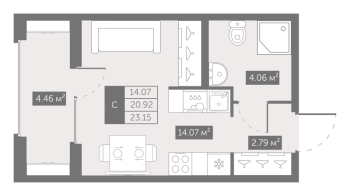 Студия № 14 Корп.: 4 , Секция 1  в ЖК UP-квартал Новый Московский
