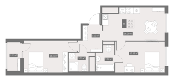 3 ккв (Евро) № 157 Корп.: 8 , Секция 3  в ЖК UP-квартал Новый Московский