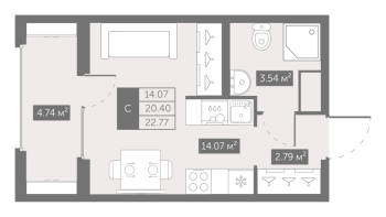 Студия № 26 Корп.: 4 , Секция 1  в ЖК UP-квартал Новый Московский